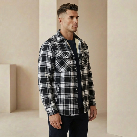Men’s Sherpa Lined Plaid Shirt Jacket – Warm & Comfortable Layering Jacket